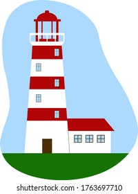 Faro de rayas rojas y blancas con la casa