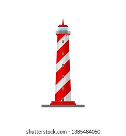 Lighthouse with red and white stripes. Vector illustration.