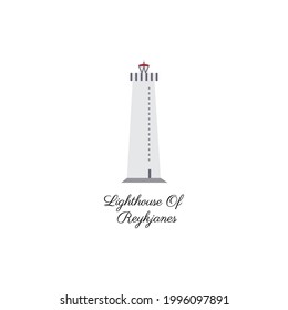 Lighthouse of Reykjanes Iceland landmark vector illustration isolated on white, Icelandic symbol of architecture, scandinavian colorful building for design map, historic sight attraction, travel sight