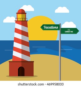 lighthouse road sign time travel vacations trip icon. Colorful design. Vector illustration