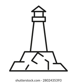 Lighthouse rock marine navigation features linear vector element. Visualizes sea ocean travel and coastal safety guidance. eps 10