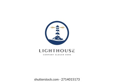 Leuchtturm mit Rock und Rochen Logo Design Vektor Inspiration.