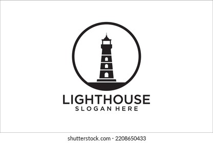 Lighthouse safety emblem, silhouette monochrome tower