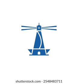 Leuchtturm und Segelboot Logo Design Kombination.