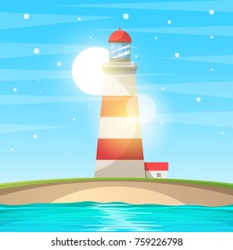 Lighthouse, sea - cartoon landscape Vector eps 10