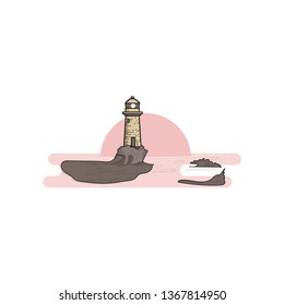 lighthouse in sea flat vector illustration