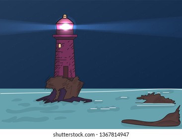 Lighthouse in sea flat vector object