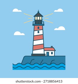 Leuchtturm, Meer Symbol Logo flaches Vektordesign