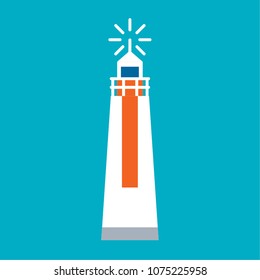 Lighthouse in the sea icon. Vector illustration