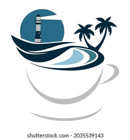 faro del mar dentro de taza de café, arte vectorial