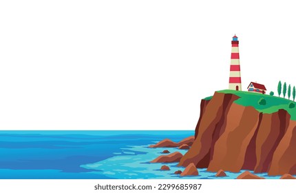 Beach Cliff landscape, Adobe illustrator, Vector Art