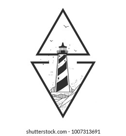 Lighthouse and sea landscape in triangle frame