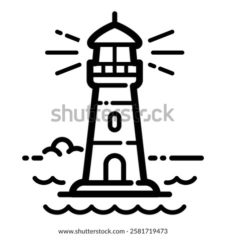 Lighthouse Sea Navigation Outline Icon Isolated On White Background