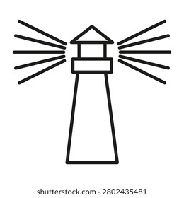 Lighthouse sea navigation tower features linear vector element. Enhances marine travel safety and coastal guidance light. eps 10