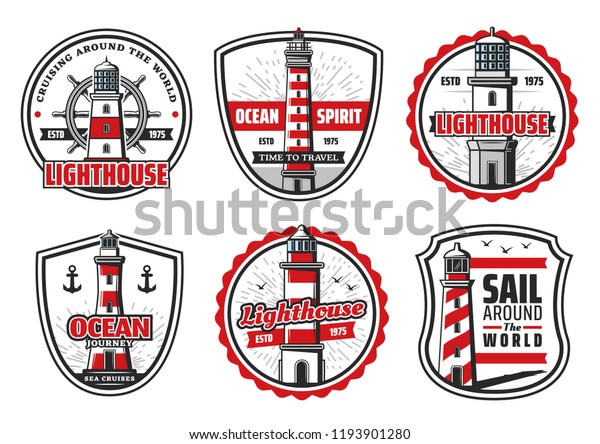 Lighthouse Sea Ocean Icons Seafarer Safe Stock Vector Royalty Free