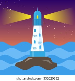 Lighthouse in a sea on scaur. Vector illustration.