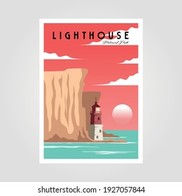 lighthouse and sea poster background vintage illustration design