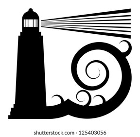 Lighthouse in sea symbol, vector illustration