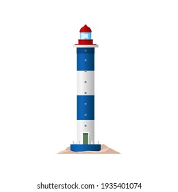 Lighthouse sea tower, nautical light house, vector coast beacon building. Ocean direction and navigation travel warning signal, safety sailing guide architecture, lighthouse beam for marine security