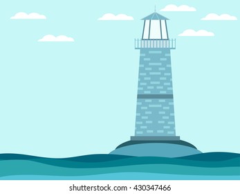 The lighthouse in the sea. Vector.