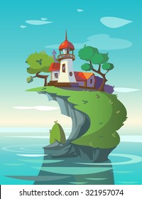 Lighthouse in the sea. Vector illustration.