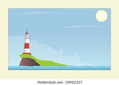 Lighthouse in the sea. Vector illustration. EPS 10. Opacity.