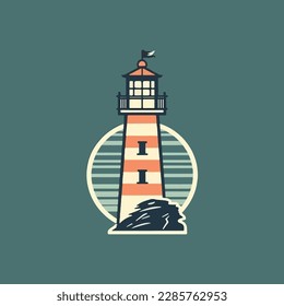 lighthouse at sea vector logo