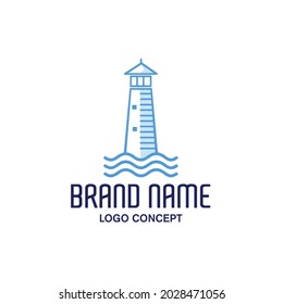 A Lighthouse With Sea Wave Logo 