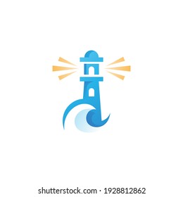 Lighthouse and Sea Wave Logo Icon
