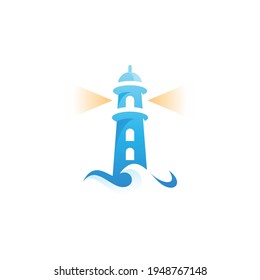 Lighthouse and Sea Wave Logo Icon