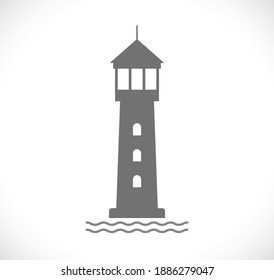 icono del faro en el vector de la onda marina