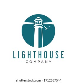 Lighthouse and Seagull Logo Design Vector Image