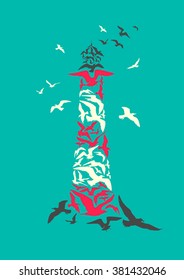 Lighthouse of seagulls
