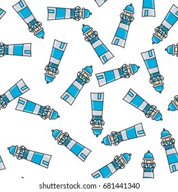 Lighthouse seamless pattern. Marine and nautical theme background. Doodle style vector illustration