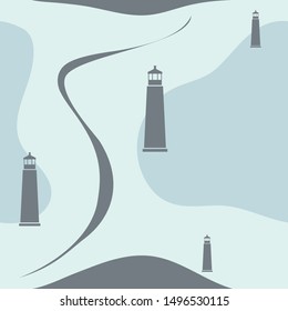 Lighthouse. Seamless pattern. Vector image.