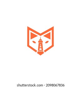 Lighthouse Searchlight Beacon Beach Tower combination fox logo design inspiration