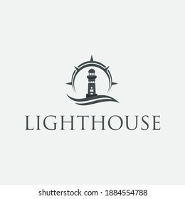 Lighthouse Searchlight Beacon Tower Icon Island Beach logo design inspiration