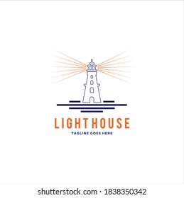 Lighthouse Searchlight Beacon Tower Island Beach Coast Logo Design Inspiration