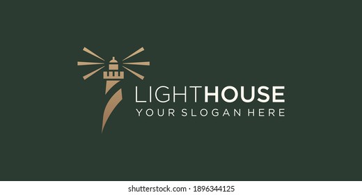 Lighthouse Searchlight Beacon Tower Island Simple style logo design.