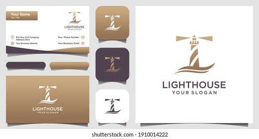 Lighthouse Searchlight Beacon Tower Island Simple Line Art style logo design.