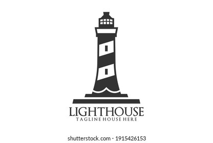 Lighthouse Searchlight Beacon Tower Island Beach Coast Simple Line Art logo Template