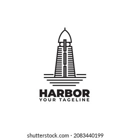 Lighthouse Searchlight Beacon Tower Island Beach Coast Simple Line Art logo design inspiration
