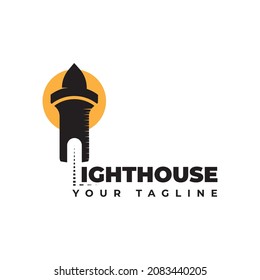 Lighthouse Searchlight Beacon Tower Island Beach Coast Simple Line Art logo design inspiration
