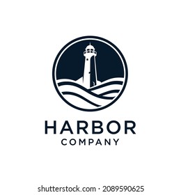 Lighthouse Searchlight Beacon Tower Island Beach logo design inspiration