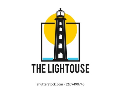 Lighthouse Searchlight Beacon Tower Island Beach logo design inspiration