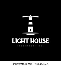 Lighthouse Searchlight Beacon Tower Island Beach on black background vintage
