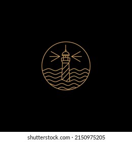 Lighthouse Searchlight Beacon Tower Island Beach Coast Simple Line Art Logo Design