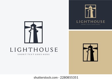 Lighthouse Searchlight Beacon Tower Island Beach Coast logo design inspiration