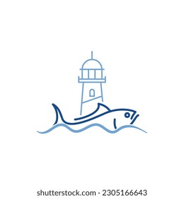 Lighthouse Searchlight Beacon Tower Island Beach Coast Simple Logo icon Design Inspiration.