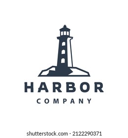 Lighthouse Searchlight mercusuar Beacon Tower Island Beach Coast Simple logo design inspiration